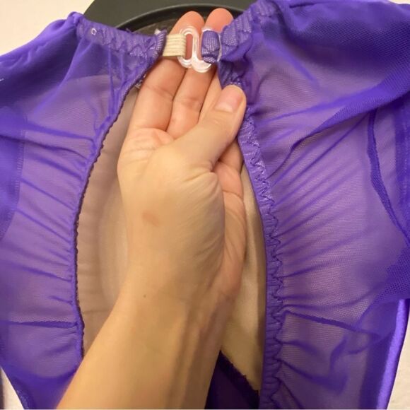 Custom solo dance costume purple unitard jumpsuit mesh  XXS adult LC child - Picture 10 of 13